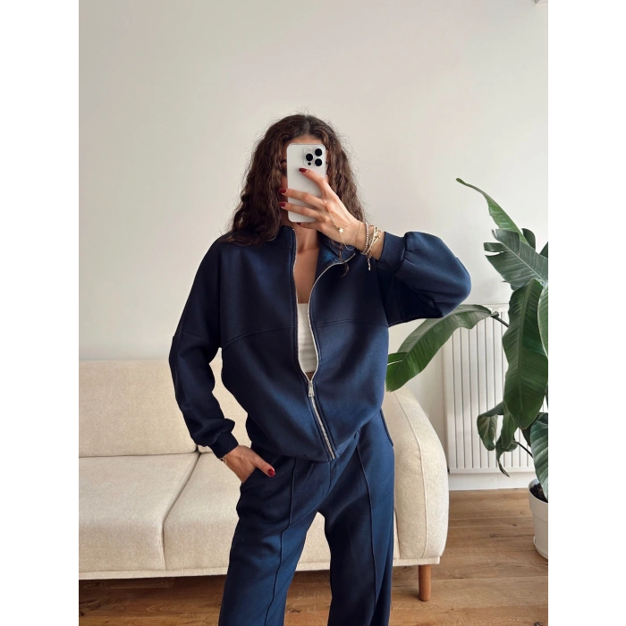 Üç İplik Bİyeli Eşofman Takımı - LACİVERT