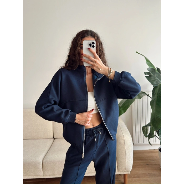 Üç İplik Bİyeli Eşofman Takımı - LACİVERT