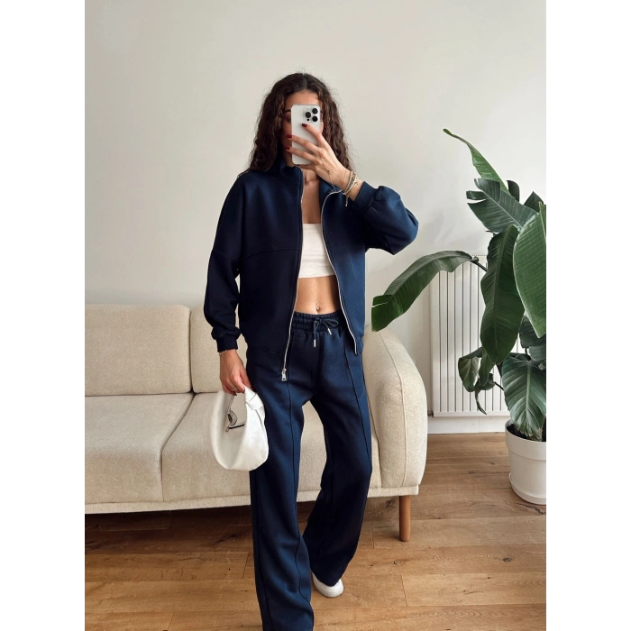 Üç İplik Bİyeli Eşofman Takımı - LACİVERT