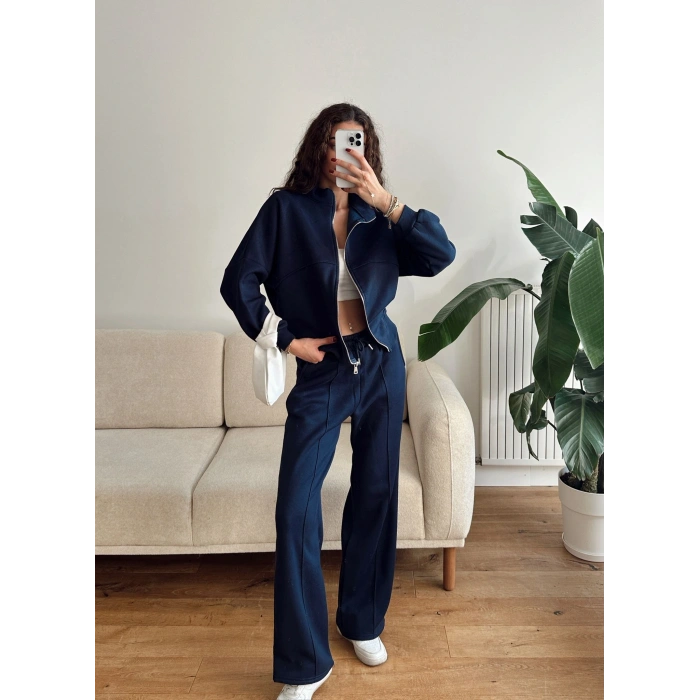 Üç İplik Bİyeli Eşofman Takımı - LACİVERT