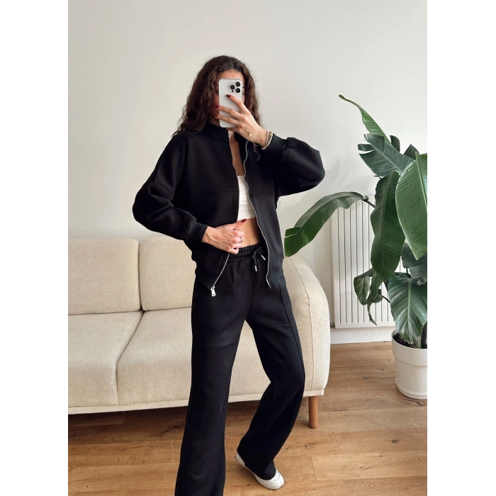 Üç İplik Bİyeli Eşofman Takımı - SİYAH