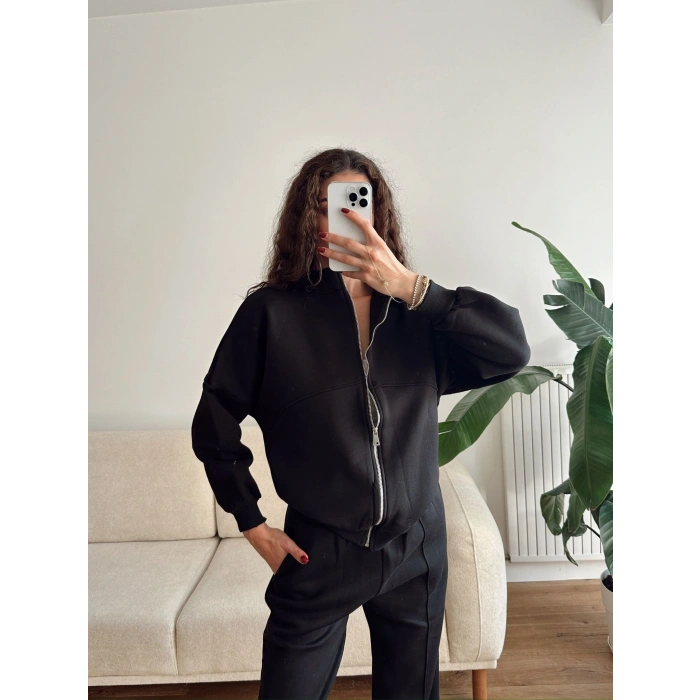 Üç İplik Bİyeli Eşofman Takımı - SİYAH