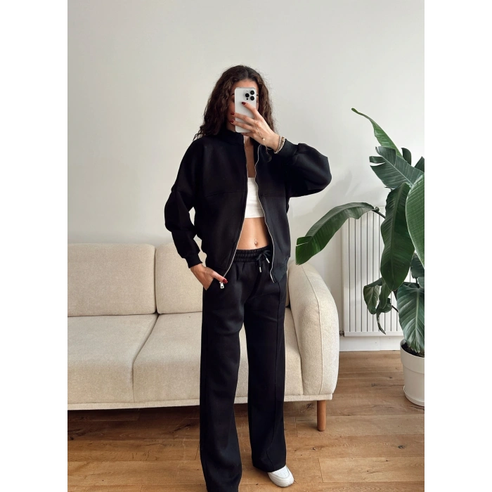 Üç İplik Bİyeli Eşofman Takımı - SİYAH