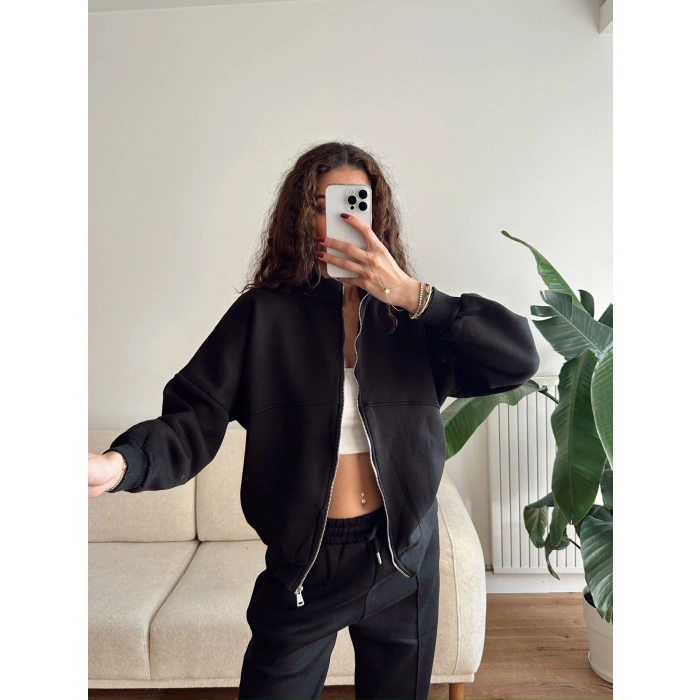 Üç İplik Bİyeli Eşofman Takımı - SİYAH