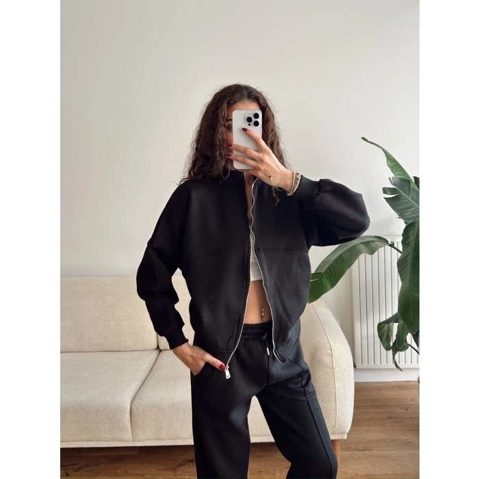 Üç İplik Bİyeli Eşofman Takımı - SİYAH