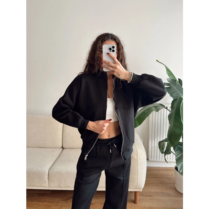 Üç İplik Bİyeli Eşofman Takımı - SİYAH