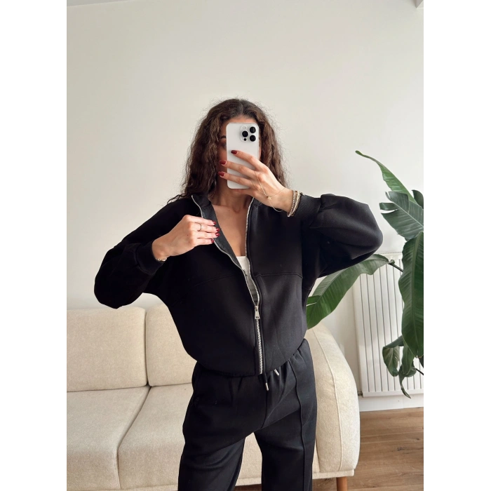 Üç İplik Bİyeli Eşofman Takımı - SİYAH