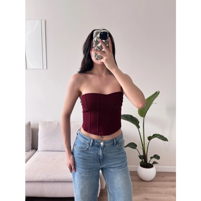 Biyeli Straplez Crop - BORDO