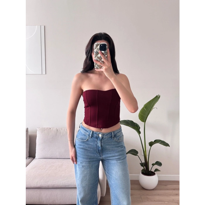 Biyeli Straplez Crop - BORDO