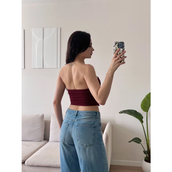 Biyeli Straplez Crop - BORDO