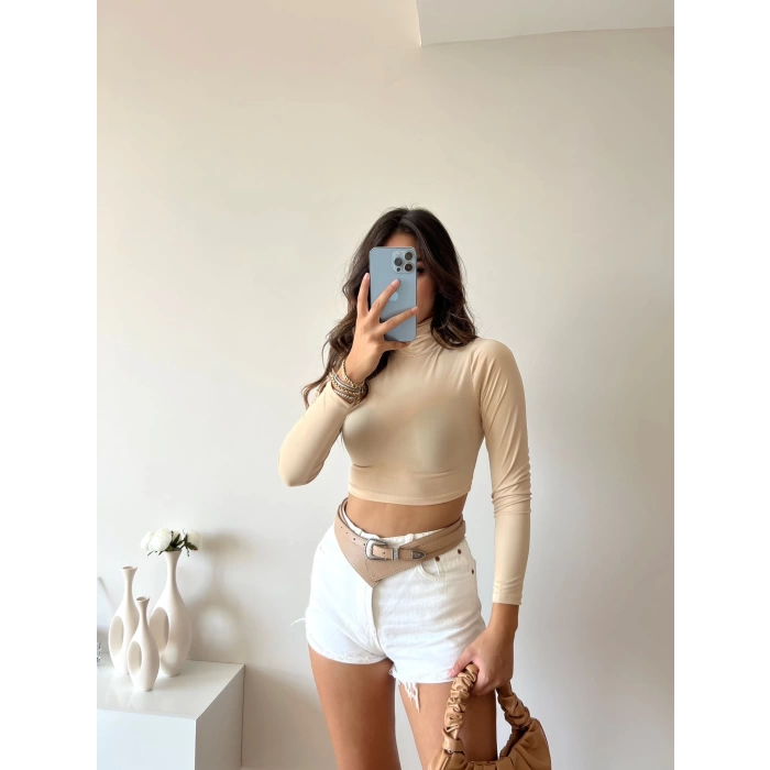 Boğazlı Sandy Crop Bluz-BEJ