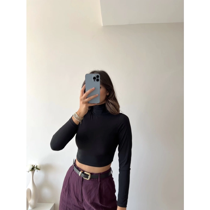 Boğazlı Sandy Crop Bluz-SİYAH