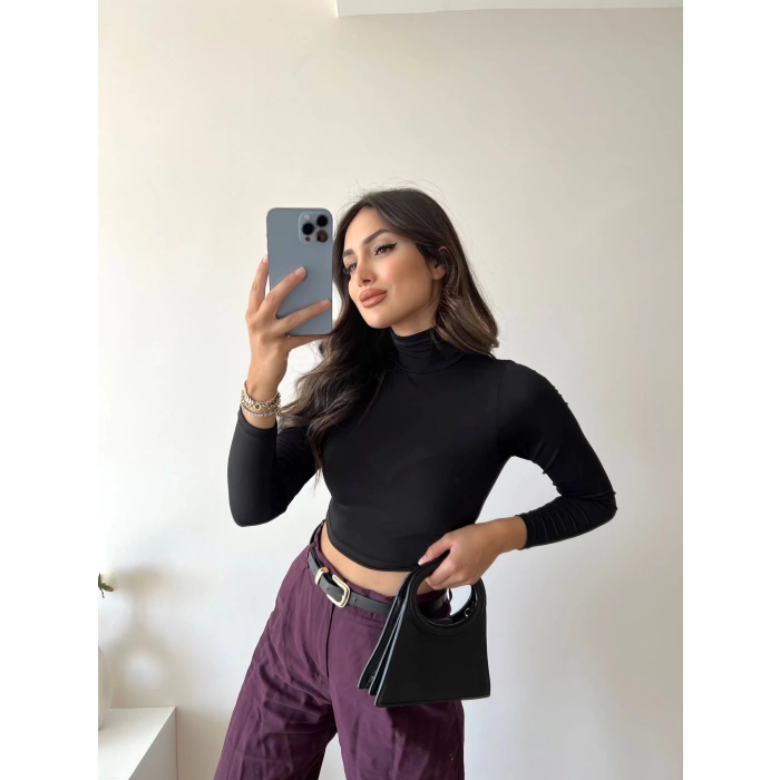 Boğazlı Sandy Crop Bluz-SİYAH