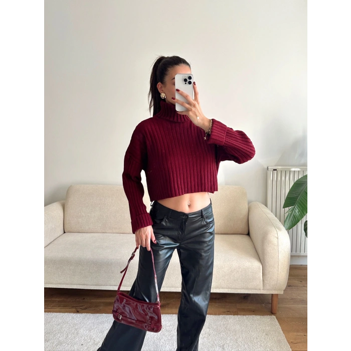 Boğazlı Triko Kazak - BORDO