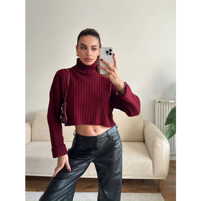 Boğazlı Triko Kazak - BORDO