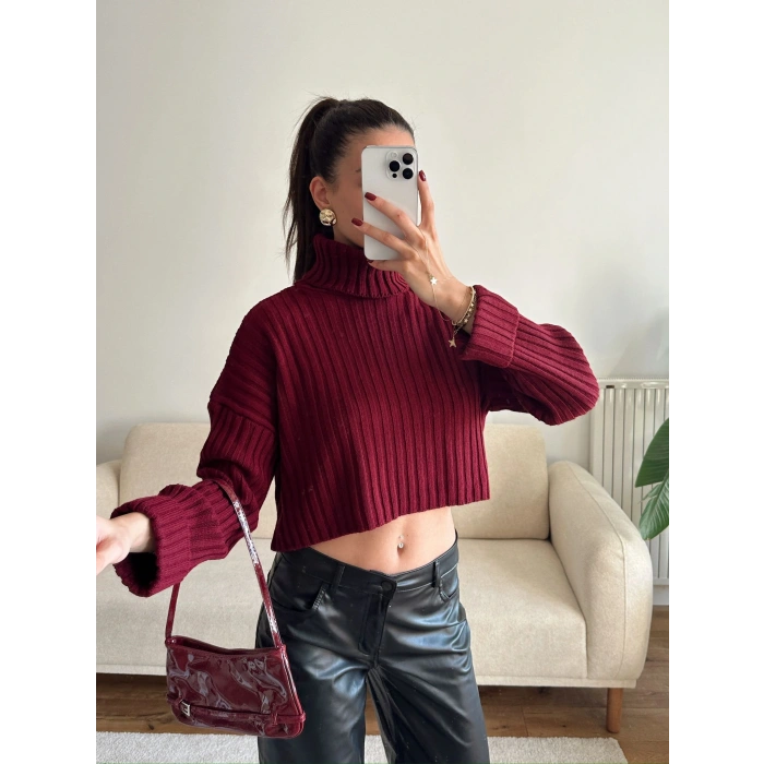 Boğazlı Triko Kazak - BORDO