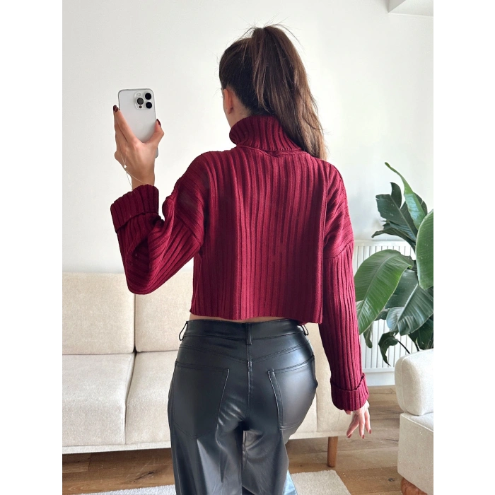 Boğazlı Triko Kazak - BORDO