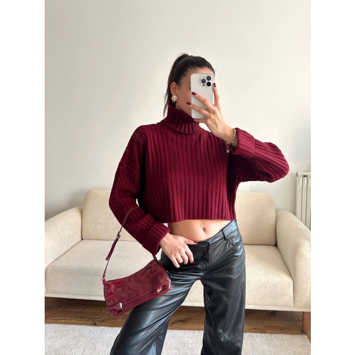 Boğazlı Triko Kazak - BORDO