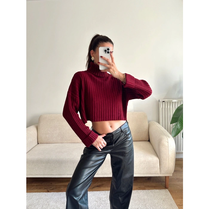 Boğazlı Triko Kazak - BORDO