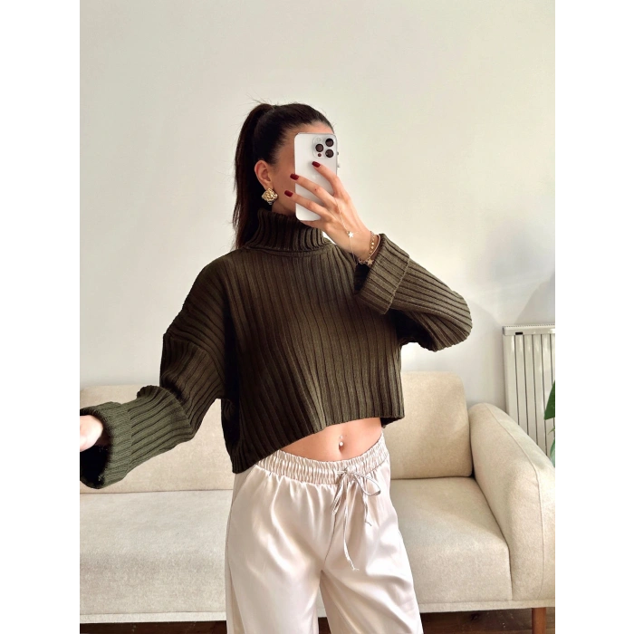 Boğazlı Triko Kazak - HAKİ