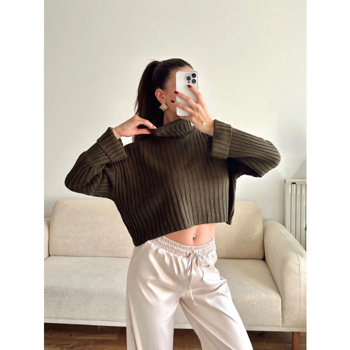 Boğazlı Triko Kazak - HAKİ