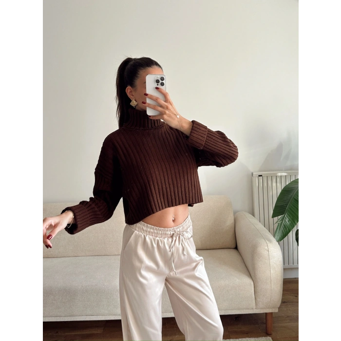 Boğazlı Triko Kazak - KAHVE