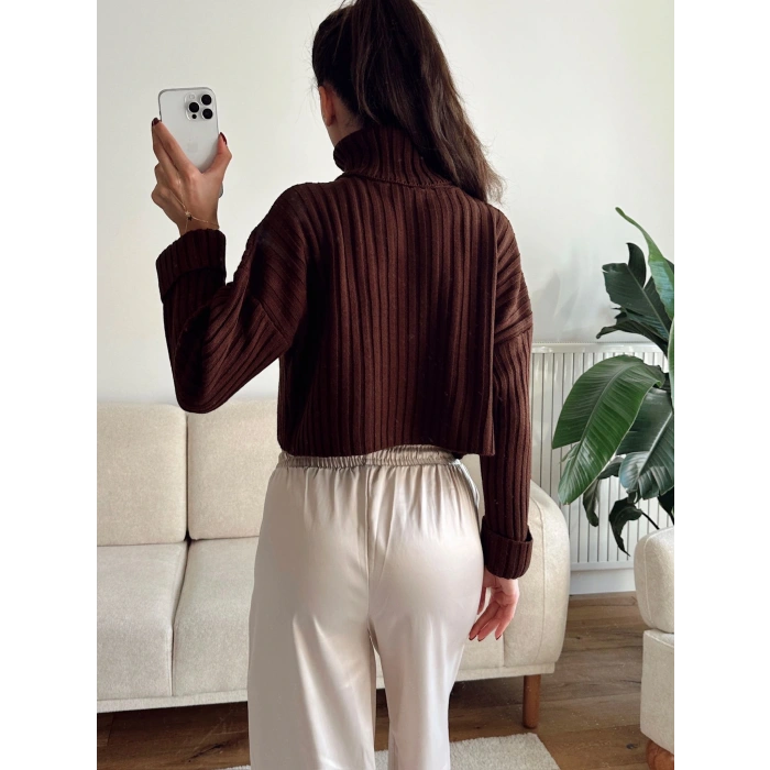 Boğazlı Triko Kazak - KAHVE