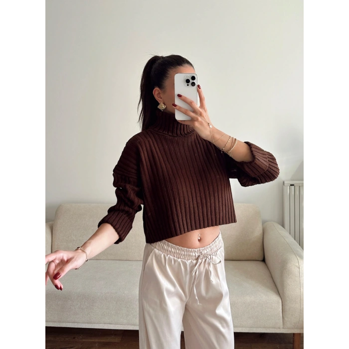 Boğazlı Triko Kazak - KAHVE