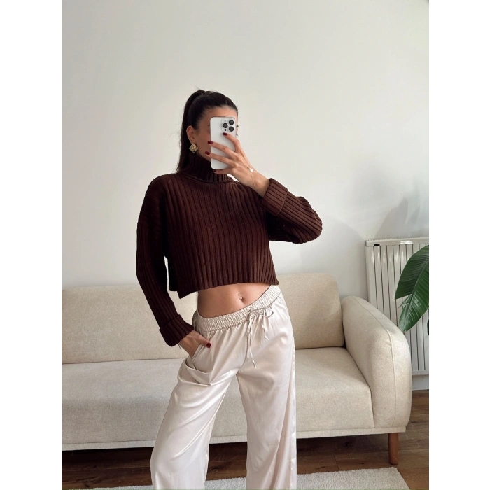 Boğazlı Triko Kazak - KAHVE