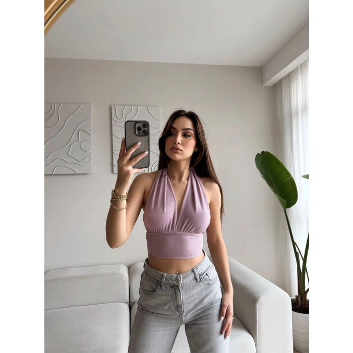 Boyun Bağlamalı Crop - LİLA