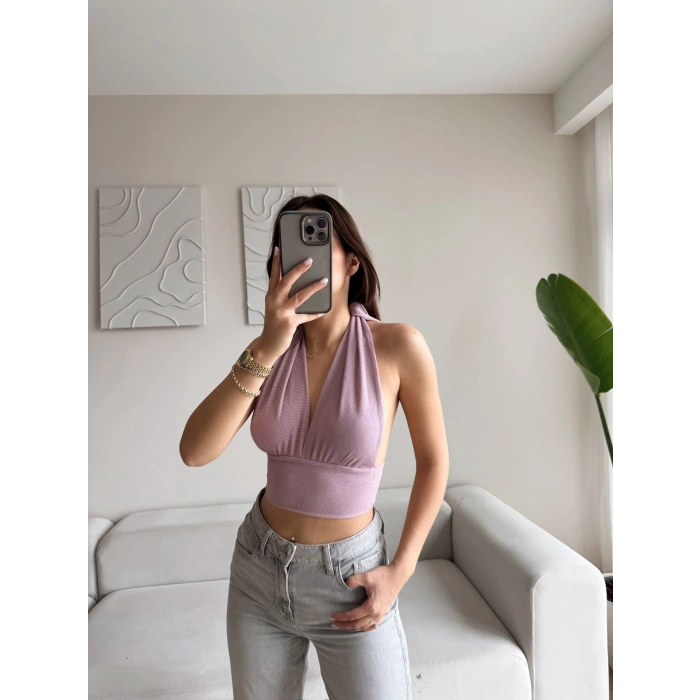 Boyun Bağlamalı Crop - LİLA
