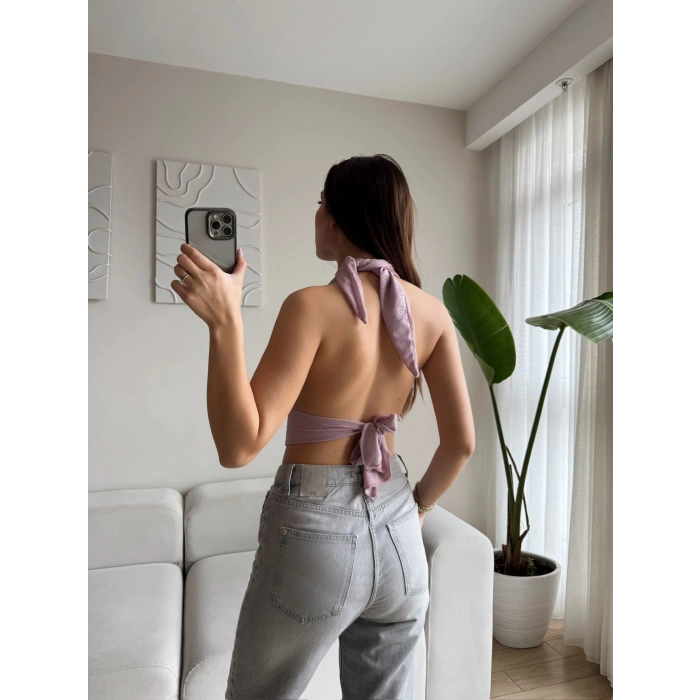 Boyun Bağlamalı Crop - LİLA