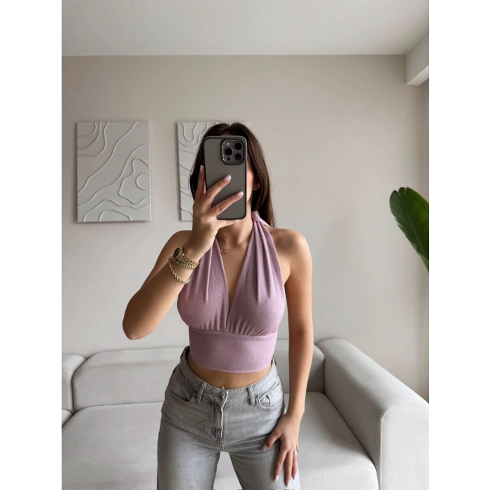 Boyun Bağlamalı Crop - LİLA