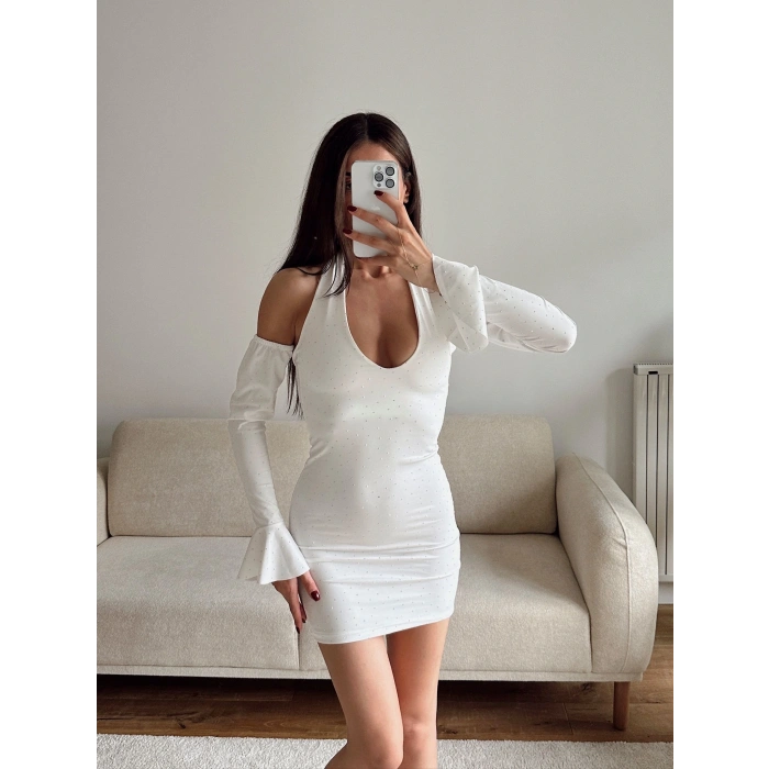 Boyun Bağlamalı Madonna Elbise - BEYAZ