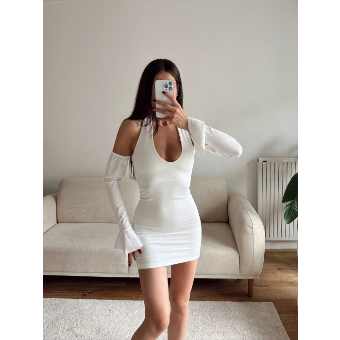 Boyun Bağlamalı Madonna Elbise - BEYAZ