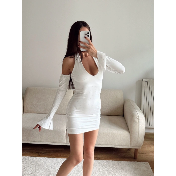 Boyun Bağlamalı Madonna Elbise - BEYAZ