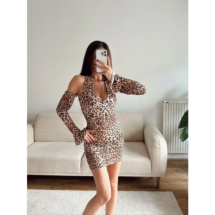 Boyun Bağlamalı Madonna Elbise - LEOPAR