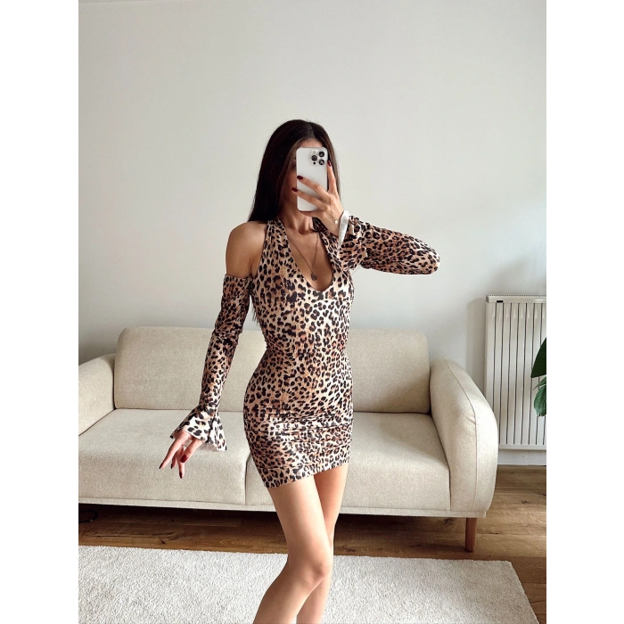 Boyun Bağlamalı Madonna Elbise - LEOPAR