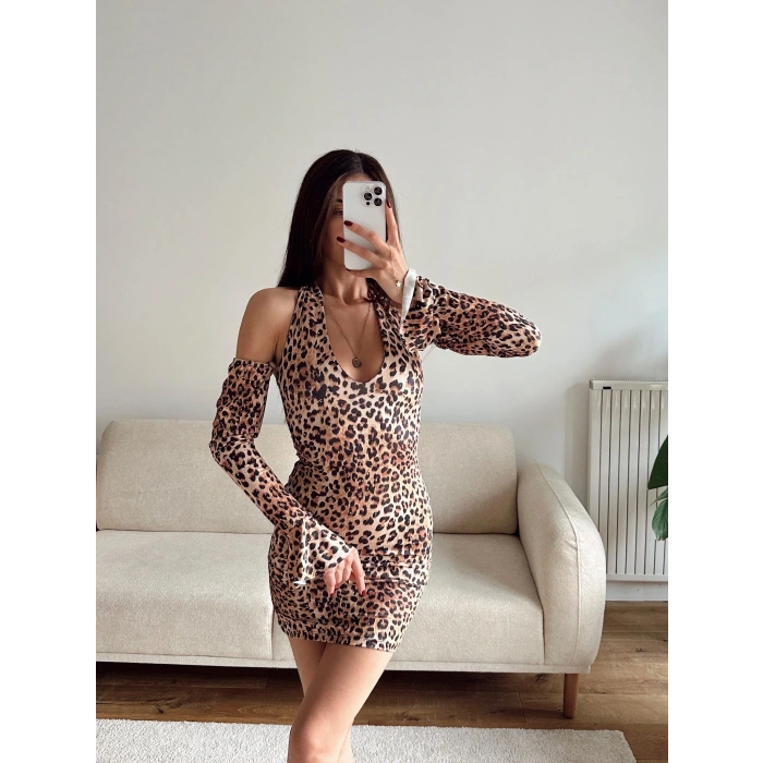 Boyun Bağlamalı Madonna Elbise - LEOPAR
