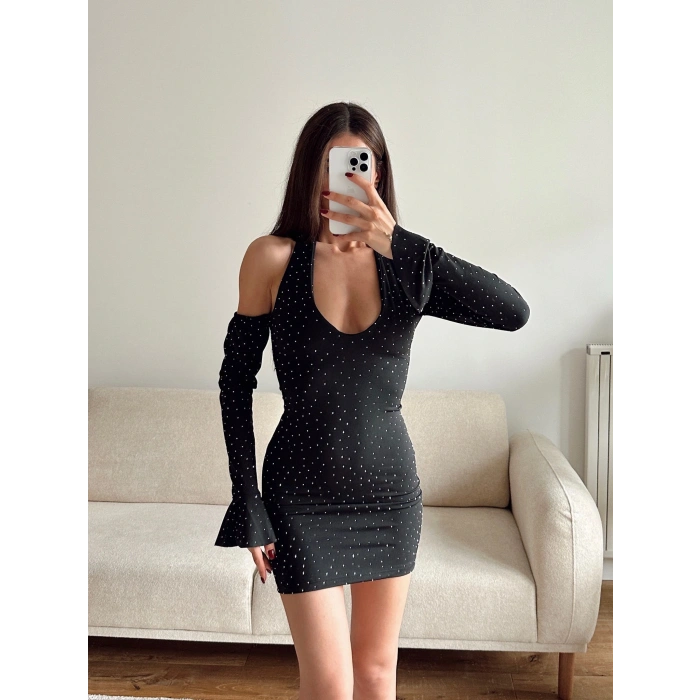 Boyun Bağlamalı Madonna Elbise - SİYAH