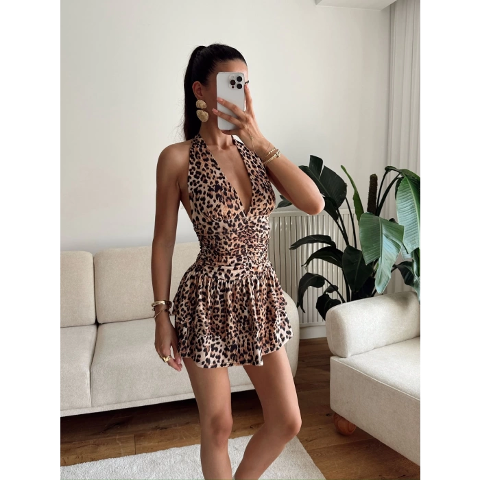 Boyun Bağlamalı Şortlu Elbise - LEOPAR