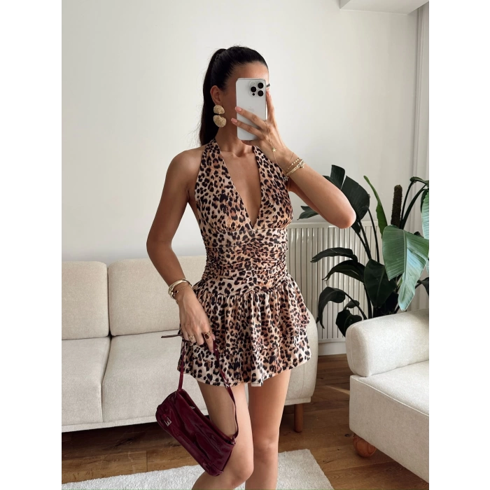Boyun Bağlamalı Şortlu Elbise - LEOPAR