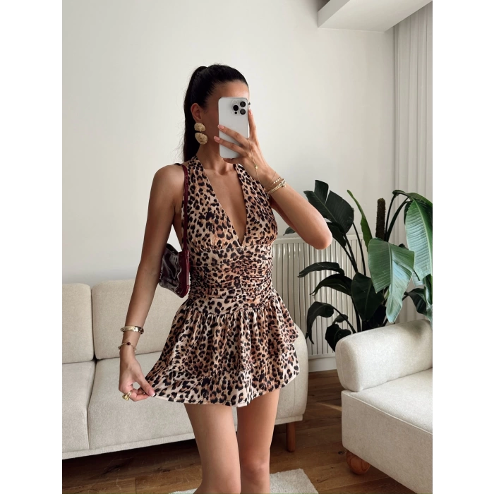 Boyun Bağlamalı Şortlu Elbise - LEOPAR