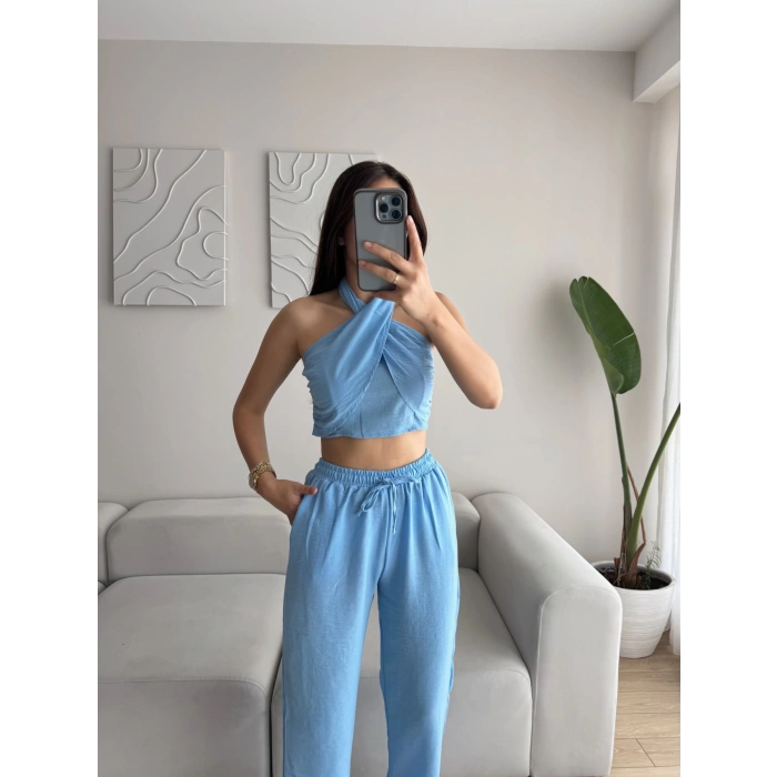 Boyun Bağlamalı Tasarım Takım - BEBE MAVİSİ