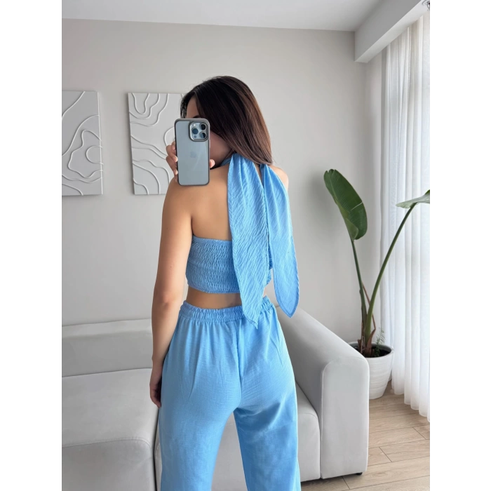 Boyun Bağlamalı Tasarım Takım - BEBE MAVİSİ