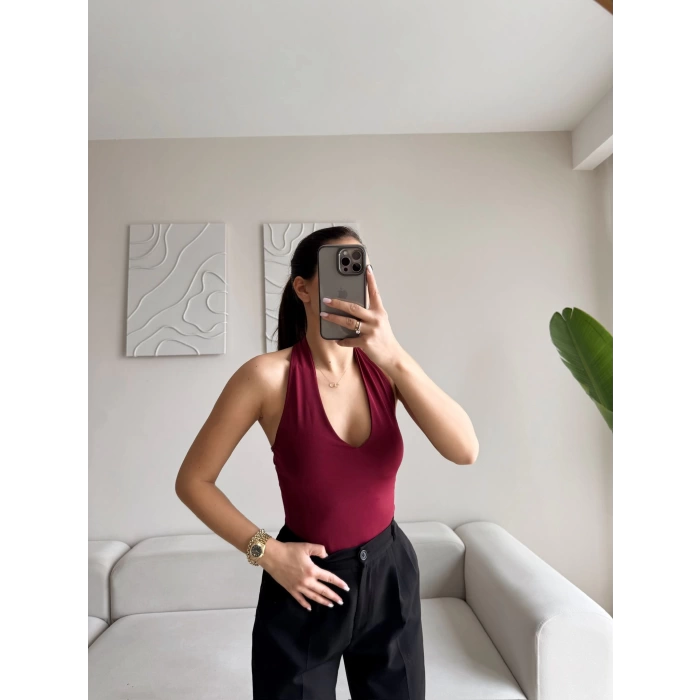 Boyun Geçmeli Bodysuit - BORDO