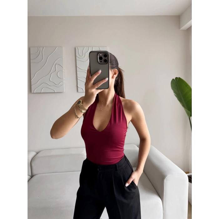Boyun Geçmeli Bodysuit - BORDO