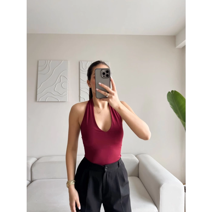 Boyun Geçmeli Bodysuit - BORDO