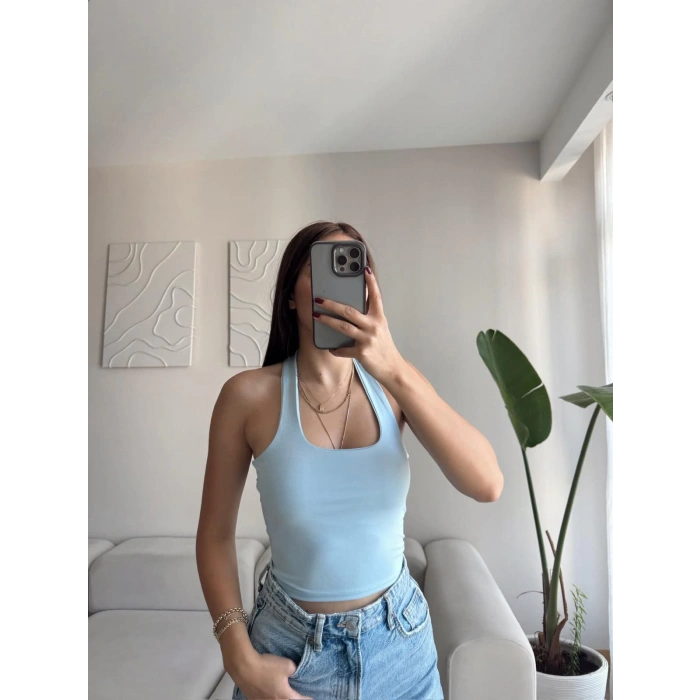 Boyun Geçmeli Crop - MAVİ