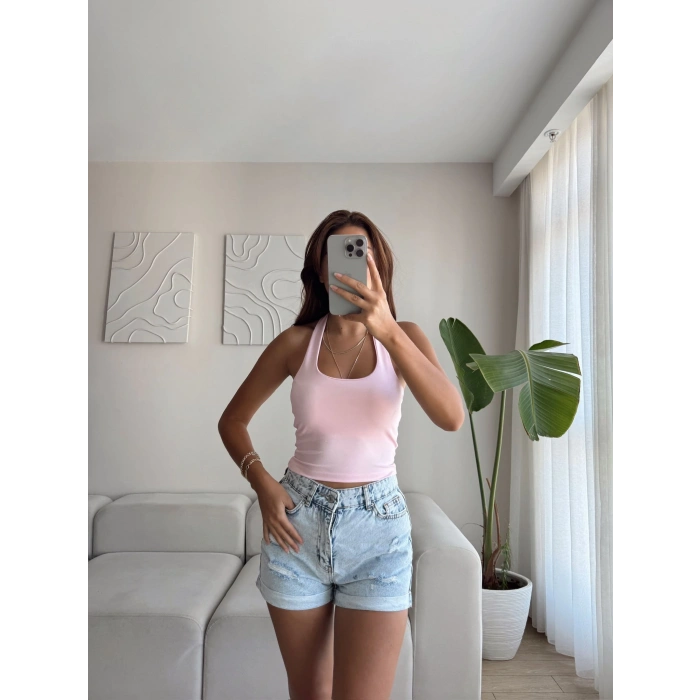 Boyun Geçmeli Crop - PEMBE